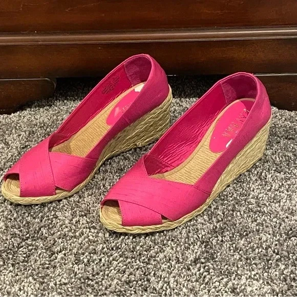 Alpargatas Ralph Lauren Cecilia Rosa Peep Toe Cuña Talla 7B Foto 1 de 4
