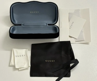 Gucci Grande Terciopelo Duro Gafas de Sol Estuche Set Negro con Tela y Tarjetas Foto 1 de 4