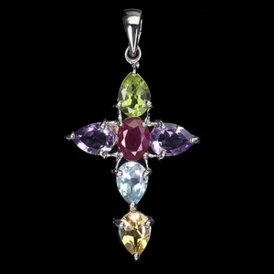 925 Sterling Silver Pendant Oval Ruby 7x5mm Amethyst Topaz Gemstone Jewelry - Picture 1 of 13