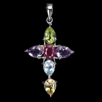 925 Sterling Silver Pendant Oval Ruby 7x5mm Amethyst Topaz Gemstone Jewelry - Image 1 of 4