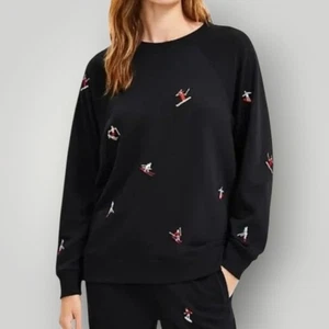 Felpa Lou & Grey accogliente cotone Terry Meduim nera ricamata sciatori invernale - Foto 1 di 9