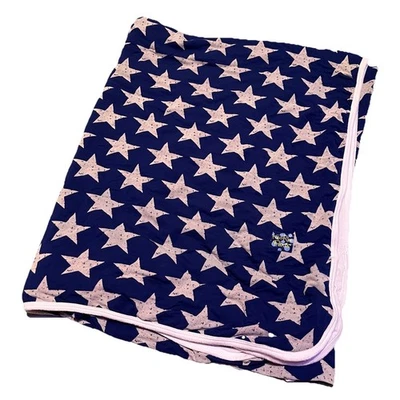 Kickee Pants Blue White Star Print Swaddle Swaddling Blanket 57X36" Bamboo - Image 1 of 4