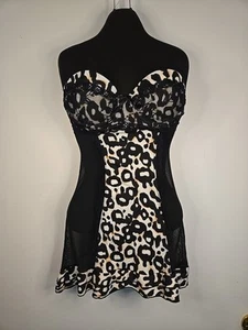 Jessica Simpson Animal Print Black Babydoll Lingerie Size Medium Sheer PushUp - Picture 1 of 10