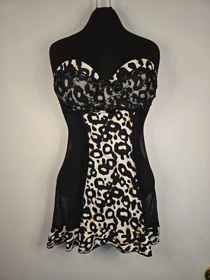 Jessica Simpson Animal Print Black Babydoll Lingerie Size Medium Sheer PushUp  - Image 1 of 4