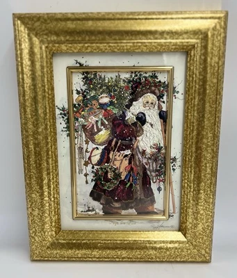 Peggy Abrams Framed Toys in Tow Old World Santa Matted Christmas Folk Art Print - Image 1 of 4