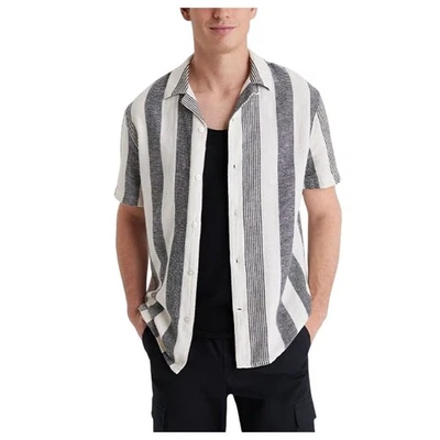 Men's XL Striped Linen Blend Short Sleeve Shirt Multicolor Casual Summer - Image 1 of 4