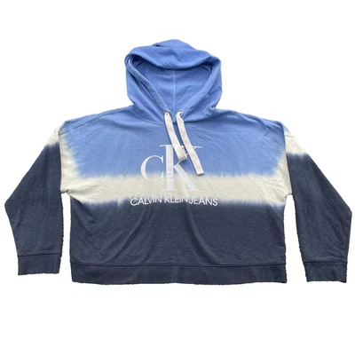 Calvin Klein Y2K Hoodie Women's XXL Blue Boxy Oversized Tie Dye Sporswear Preppy - Imagem 1 de 4