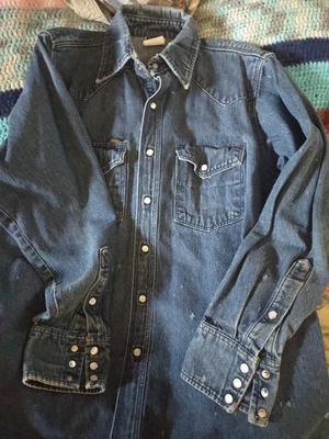 VTG Lapco Denim Shirt Mens Medium 16 M 34 Pearl Snap Western Workwear Blue - Image 1 of 4