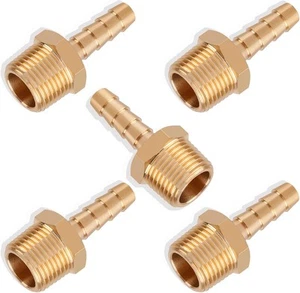 5 Stück Messing Schlauch Widerhaken Verschraubungen 1/4 1/4" bis 3/8" NPT Stecker, gold - Bild 1 von 6