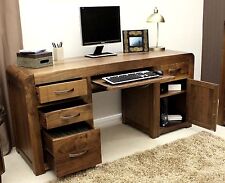 Solid Wood No Assembly Required Desks & Computer Furniture | eBay - Shiro solid walnut furniture large office twin pedestal computer desk