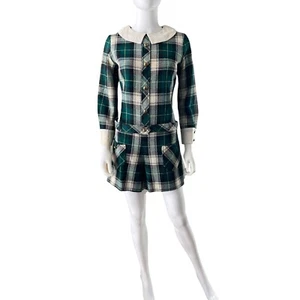 Mameluco Twiggy a Cuadros Años 60 De Colección Talla Pequeña, Tartán Jumper Mono Vestido Pantalones Cortos con Cinturón - Imagen 1 de 10