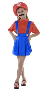 Children Red Mario Costume Plumber Girl Dress Super Bros Fancy Dress halloween - Picture 1 of 1