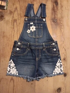 Jordache Girls 6/6x Overalls Shortalls Denim Shorts Floral Lace Applique Cut Off - Picture 1 of 6