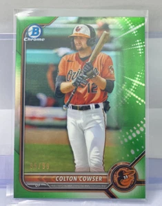 2022 Bowman Prospect Green Chrome Parallel # 35/99 COLTON COWSER Orioles SP - Foto 1 di 5