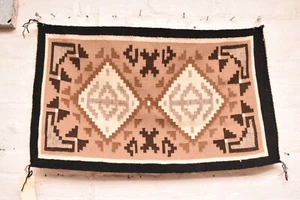 ATQ Navajo Rug Native American Indian Two Grey Hills VTG Weaving 29x18 Textile - Picture 1 of 9
