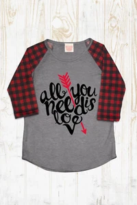 Jugend All You Need is Love Valentinstag Büffel karierte Ärmel Raglan Langarm - Bild 1 von 1