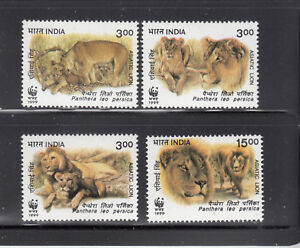 India  1999 WWF Asiatic Lions  Animals Endangered Fauna Wildlife stamps 4v 
