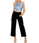 Stretch Twill Cropped Wide Leg Pant, Womens High Waist Casual Pant Tummy Control
