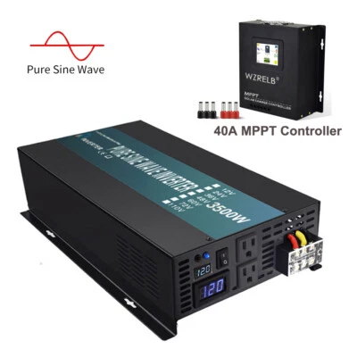 3500W 12VDC 120VAC Pure Sine Wave Power Inverter 40A MPPT Solar Controller - Image 1 of 4