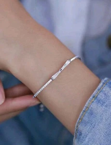 Luxus Schleife Knoten Silber Voll Doppellagig Kette Kordelzug Armband - Bild 1 von 8