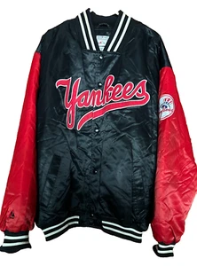 New York Yankees Vintage Majestic Authentic Satin Bomber Jacket XXL Red Black - Picture 1 of 11