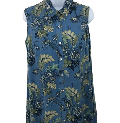 Vestido tropical floral para mujer talla M pequeño azul cuello botón delantero sin mangas Foto 1 de 4