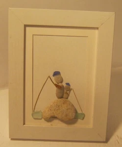 Adorabili CREAZIONI A CONCHIGLIA Carolina Beach ARTE scena di pesca anche con VETRO MARE!! - Foto 1 di 4