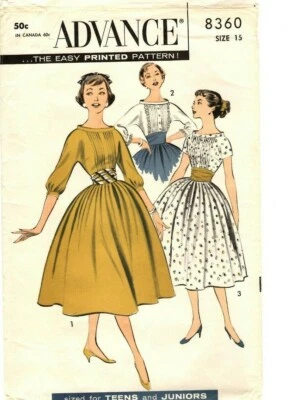 Vintage 1950s Advance Sewing Pattern Women's DRESS Junior Size 15 Bust 35" UNCUT - Image 1 of 4