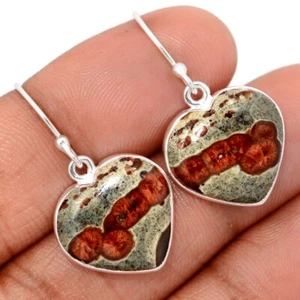 Heart - Natural Peanut Obsidian 925 Sterling Silver Earrings Jewelry CE46806 - Picture 1 of 1