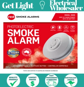 Red Smoke Alarms R240 | Photoelectric Smoke Alarm 240v/9v | Interconnectable - Picture 1 of 3
