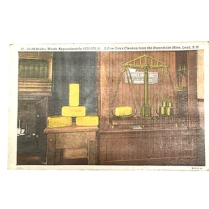 Vintage Leinen Postkarte Gold Ziegel Hausfamilie Mine Blei South Dakota - Bild 1 von 2