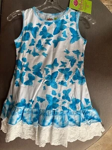 NWT Three Friends Girls Sz 5 Butterfly Dress W/ Lace On Bottom - Picture 1 of 3