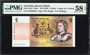 Australia 1 Dollar P42b1 R76a 1976 Knight Wheeler PMG58 Choice aUNC EPQ Banknote - Picture 1 of 2