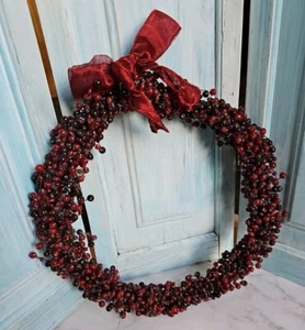 Pottery Barn Cranberry Red Pepperberry Retired Glass Beaded Wreath - Picture 1 of 4