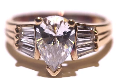 10k yellow gold pear cubic zirconia cz engagement ring 4.3g 7 - Image 1 of 4