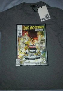 Love Moschino Magazin Cover Comic Grafik T-Shirt Milano Couture grau Rundhalsausschnitt - Bild 1 von 4