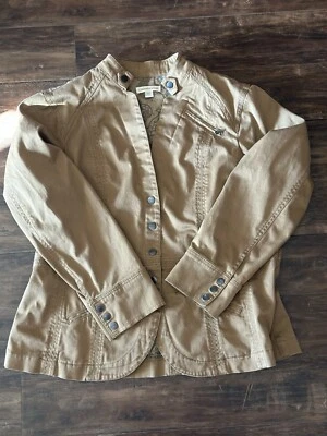 Chaqueta Coldwater Creek Utilitaria Militar Estilo Granero Camel Marrón Cuello a Presión Mujer 18 Foto 1 de 4