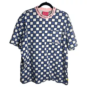 Lazy Oaf x Mr. Men Mr. Lazy Men's T-Shirt Size XL Checkered Blue Spell Out - Picture 1 of 8
