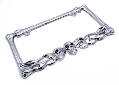 Skull Bones Flames Metal License Plate Frame Tag Holder For Car Truck SUV - Image 1 of 4