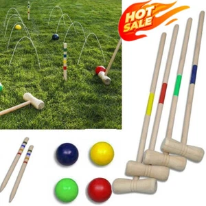 Wachsenen Krocket Krocket Gartenspiel Holzspiel für 4 Spieler Krocketspiel - Bild 1 von 5