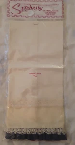 Stitches by Virginia Lawson Cross Stitch Kitchen Towel Ivory / Navy Ruffle/ New - Picture 1 of 5