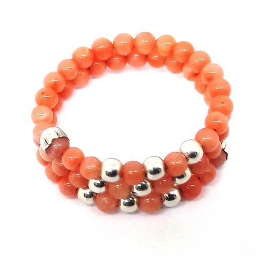 Coralli di Sardegna Anello Corallo Rosa 3 fili pallini mm.2,5 Argentato - Immagine 1 di 1