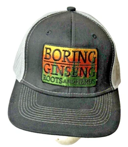 NEW Boring Ginseng Black & Gray Snapback Mesh Trucker Hat Cap - Picture 1 of 7