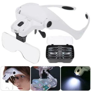 Magnifying Glass Lens LED Light Lamp Visor Head Loupe Jeweler Headband Magnifier - Picture 1 of 11