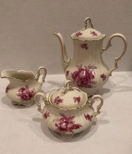 3 Piece Antique Signed Volksdedt Porcelain Teapot Sugar Creamer Set Germany - Picture 1 of 12
