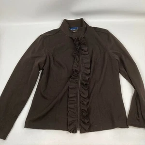 Susan Graver Brown Ponte Knit Zip Front Long Sleeve Ruffle Jacket - Size Med - Picture 1 of 10