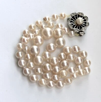 Collar vintage de perlas de agua dulce de 16 pulgadas con cierre de ley | 55 perlas 4,3 mm-8,3 mm Foto 1 de 4