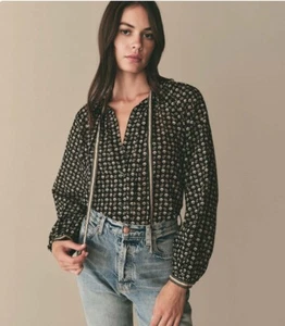 Doen Womens Amina Floral & Paisley Printed Black Cotton Blouse Shirt Tunic Top M - Picture 1 of 20