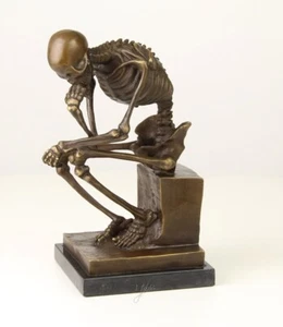 Figura De Bronce Escultura El Pensador Esqueleto De Bronce Sobre Base H 24,5 Cm - Imagen 1 de 6