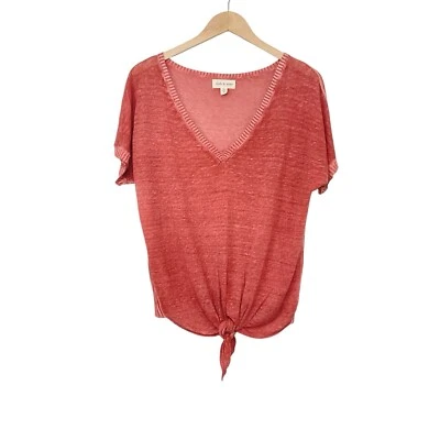 Ткань и камень коротким рукавом льняная рубашка галстук спереди v-образным вырезом размер средний - Изображение 1 из 4